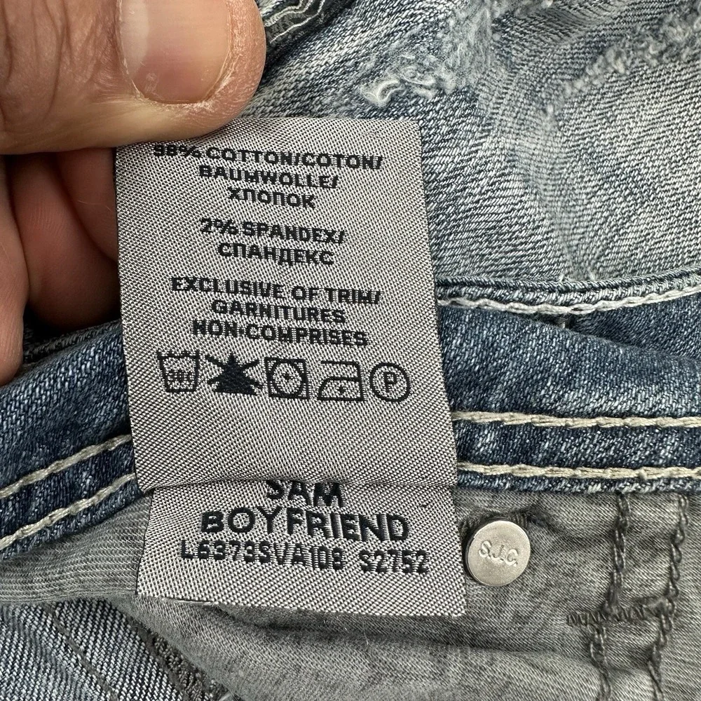 Silver Women's Sam Boyfriend Distressed Jeans 34x28 Blue Stretch Light‎ Wash